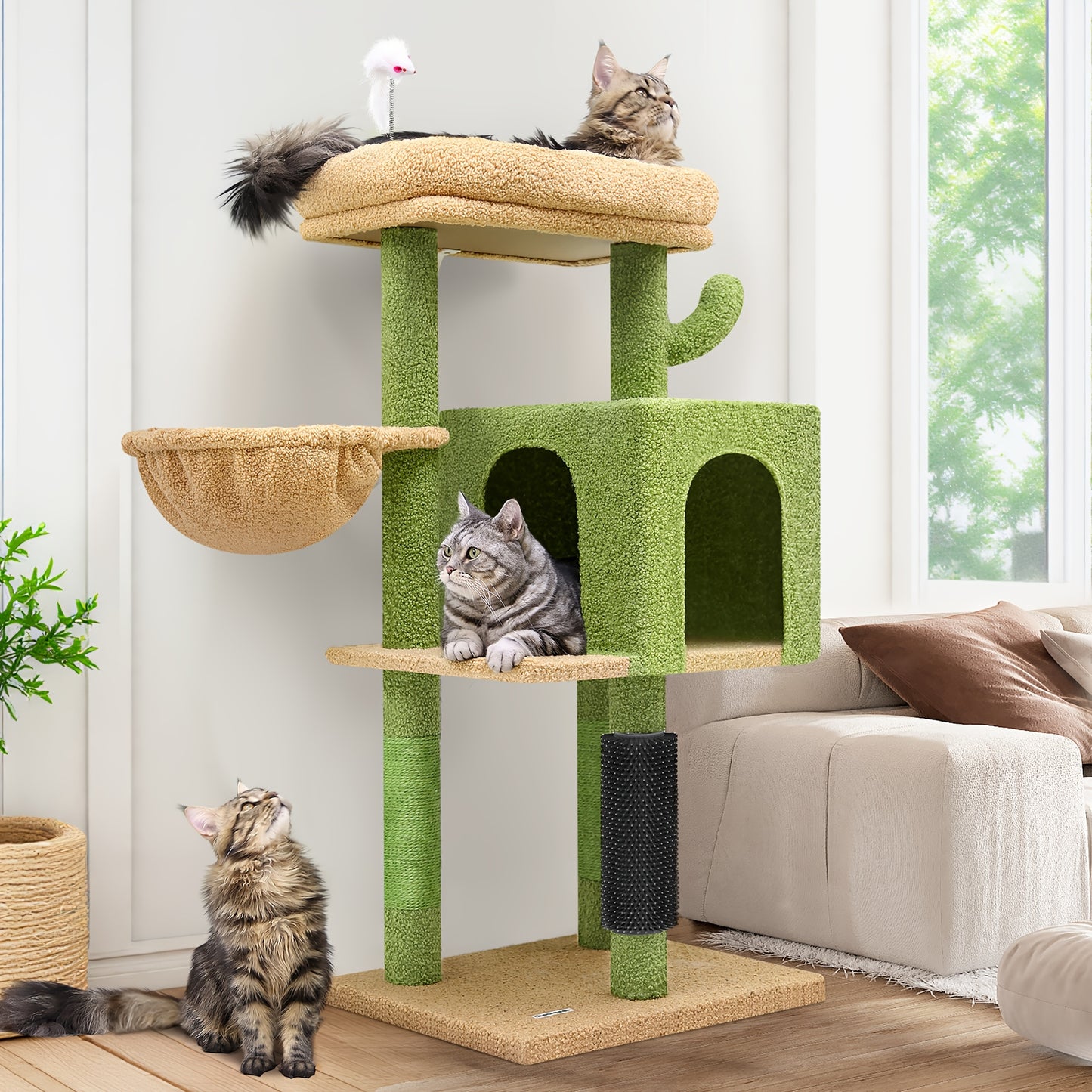 46" Sturdy Cat Tree Tower with Condo, Hammock & Scratching Posts – Ideal for Maine Coons & Large Cats