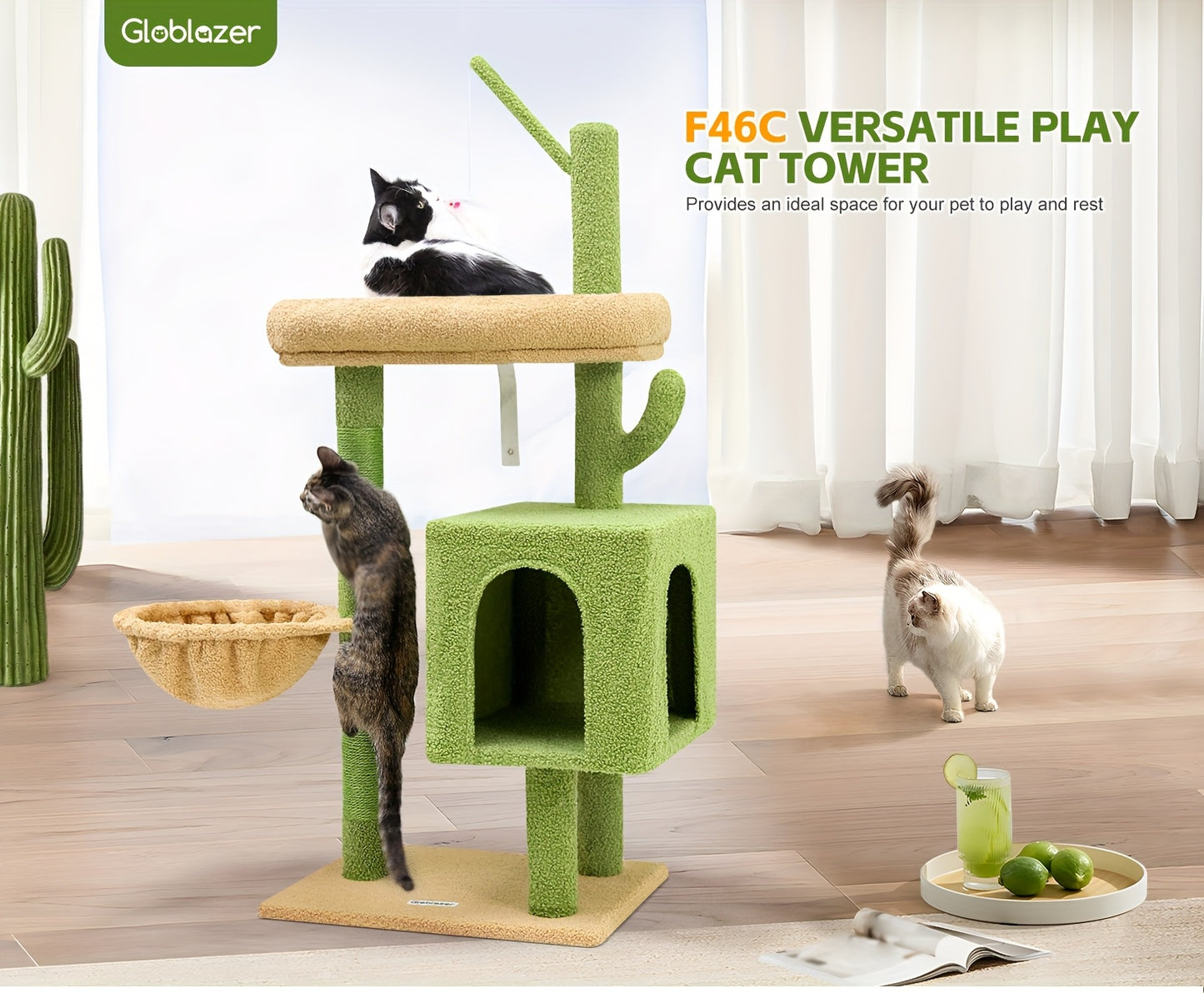 46" Sturdy Cat Tree Tower with Condo, Hammock & Scratching Posts – Ideal for Maine Coons & Large Cats