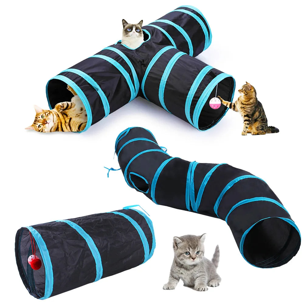 Interactive Crinkle Cat Tunnel - Foldable 'S' Design with Play-Peek Windows
