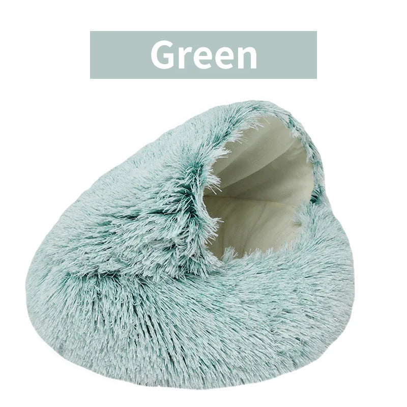 Lit Rond en Peluche d'Hiver pour Chats - Coussin Douillet 2-en-1 avec Nid et Panier Chauffant pour Chats et Petits Chiens