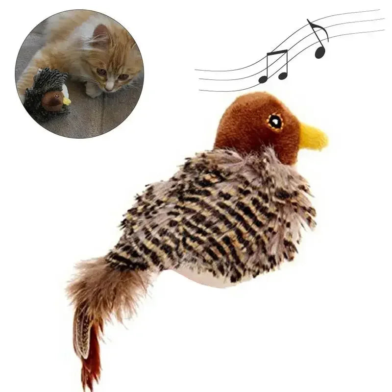 Chirping Bird Interactive Cat Toy - Electronic Plush Toy with Realistic Sounds & Feathers