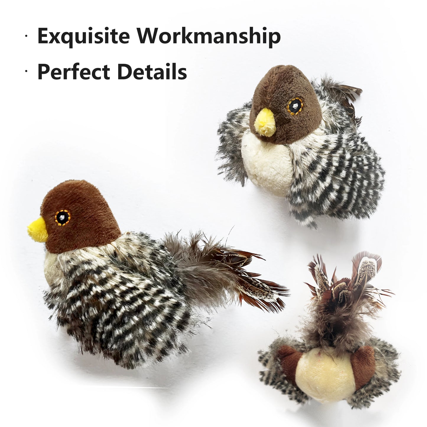 Chirping Bird Interactive Cat Toy - Electronic Plush Toy with Realistic Sounds & Feathers