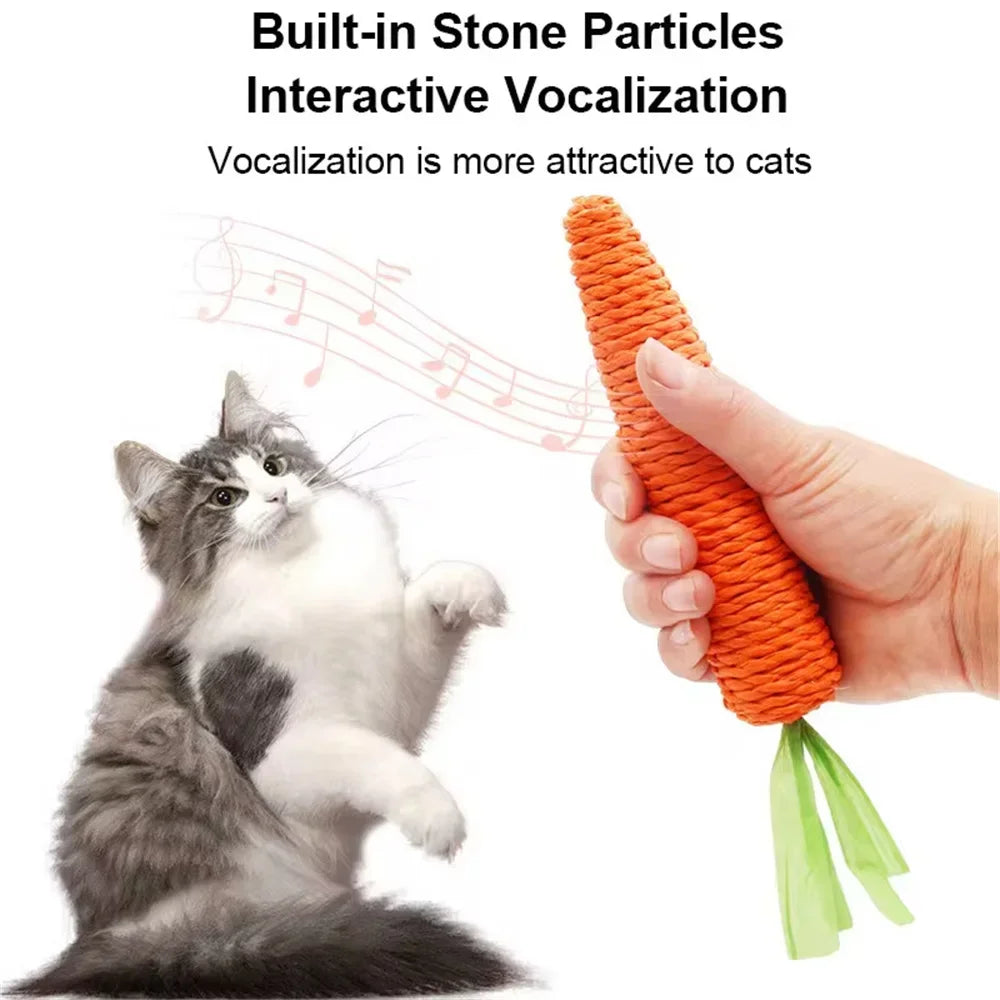 Interactive Squeaky Carrot Cat Toy - Sisal-Wrapped Dental Chew with Sound