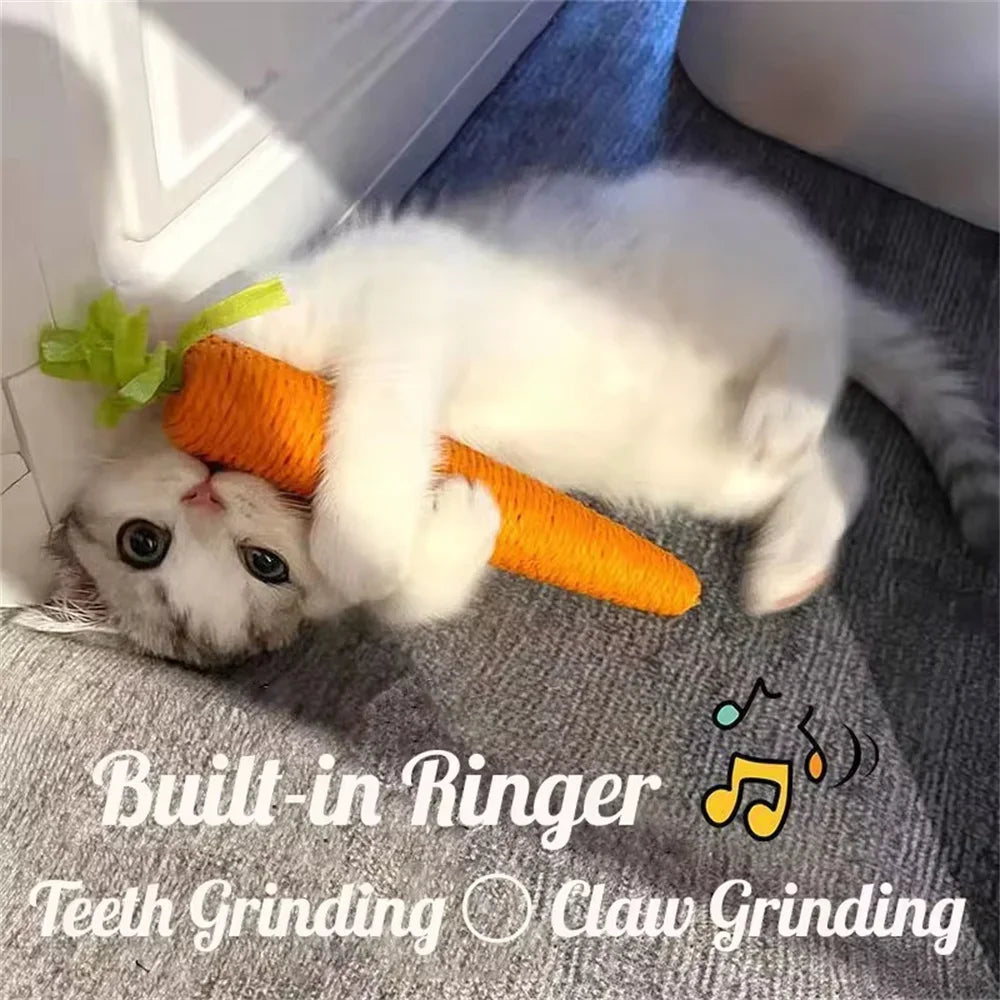 Interactive Squeaky Carrot Cat Toy - Sisal-Wrapped Dental Chew with Sound