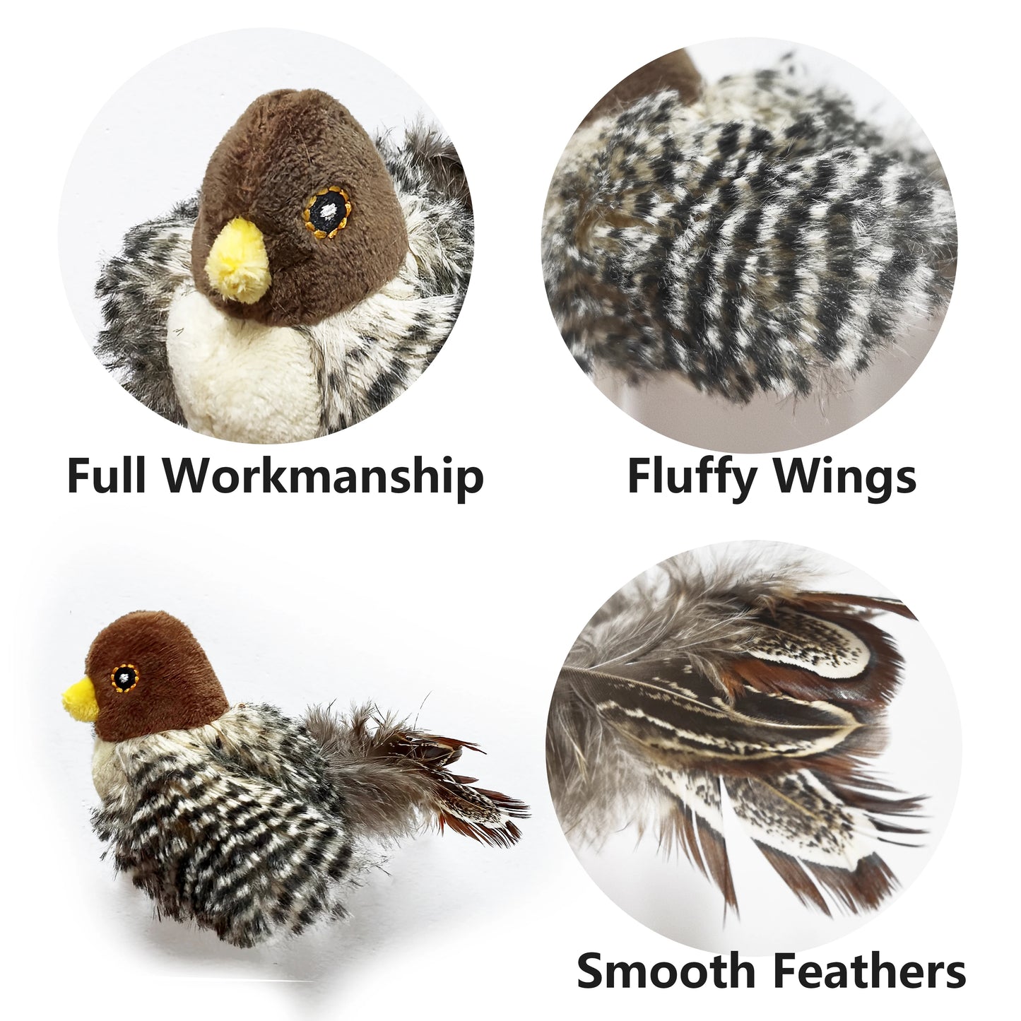 Chirping Bird Interactive Cat Toy - Electronic Plush Toy with Realistic Sounds & Feathers