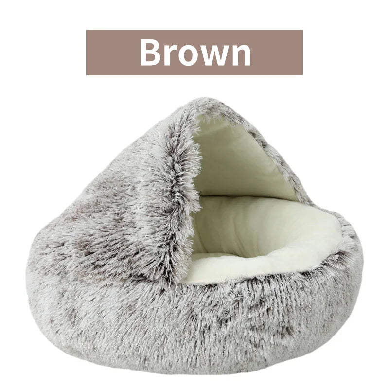 Lit Rond en Peluche d'Hiver pour Chats - Coussin Douillet 2-en-1 avec Nid et Panier Chauffant pour Chats et Petits Chiens