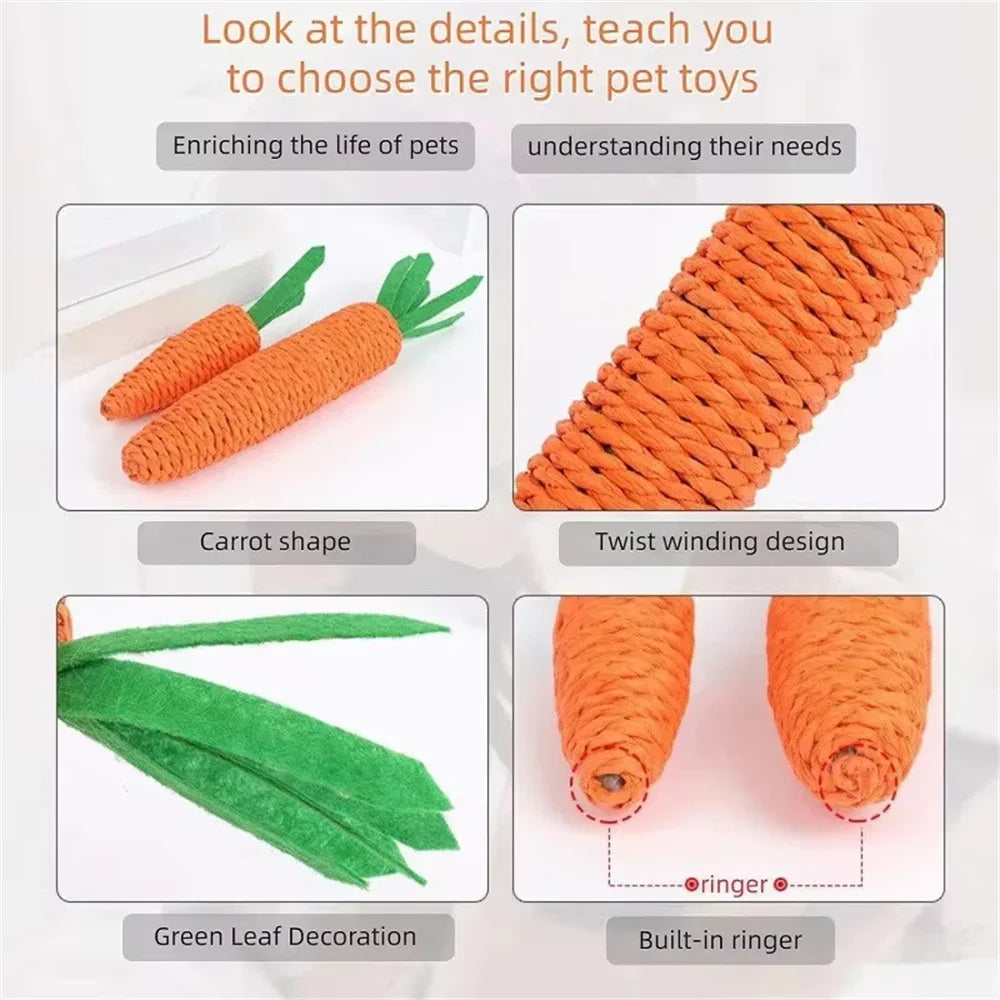 Interactive Squeaky Carrot Cat Toy - Sisal-Wrapped Dental Chew with Sound