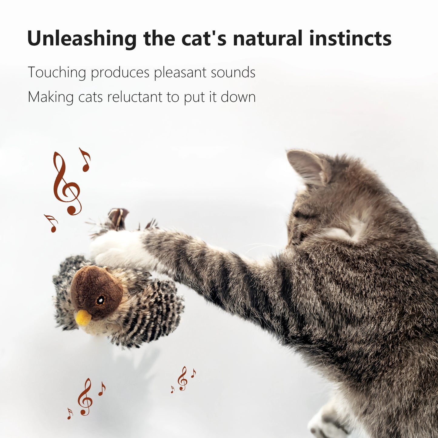 Chirping Bird Interactive Cat Toy - Electronic Plush Toy with Realistic Sounds & Feathers