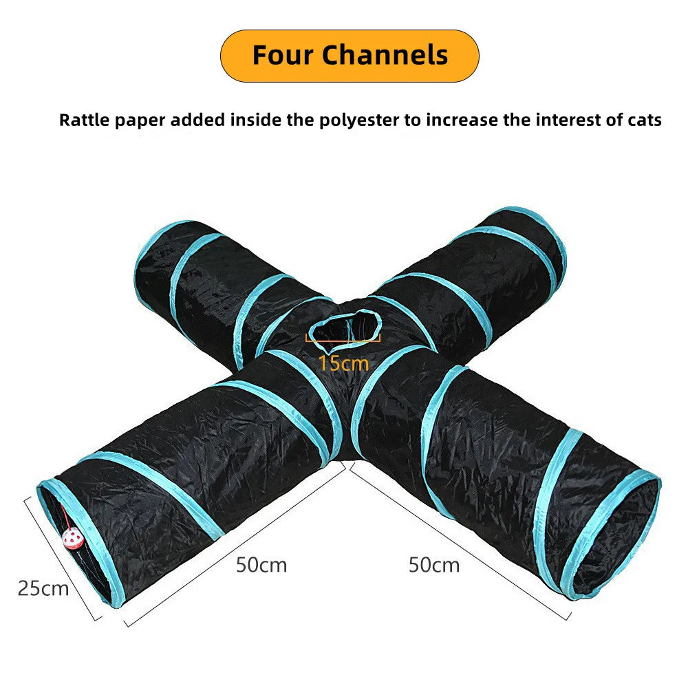 Interactive Crinkle Cat Tunnel - Foldable 'S' Design with Play-Peek Windows
