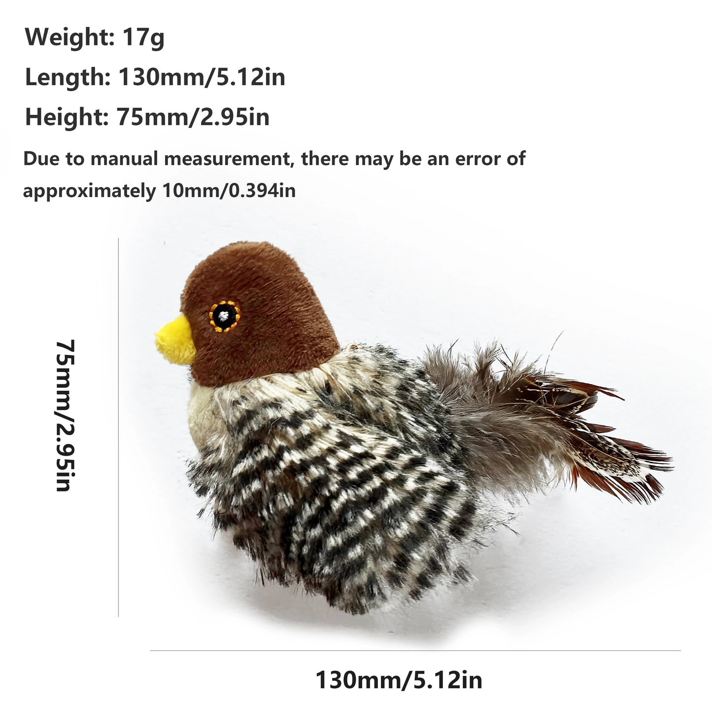 Chirping Bird Interactive Cat Toy - Electronic Plush Toy with Realistic Sounds & Feathers