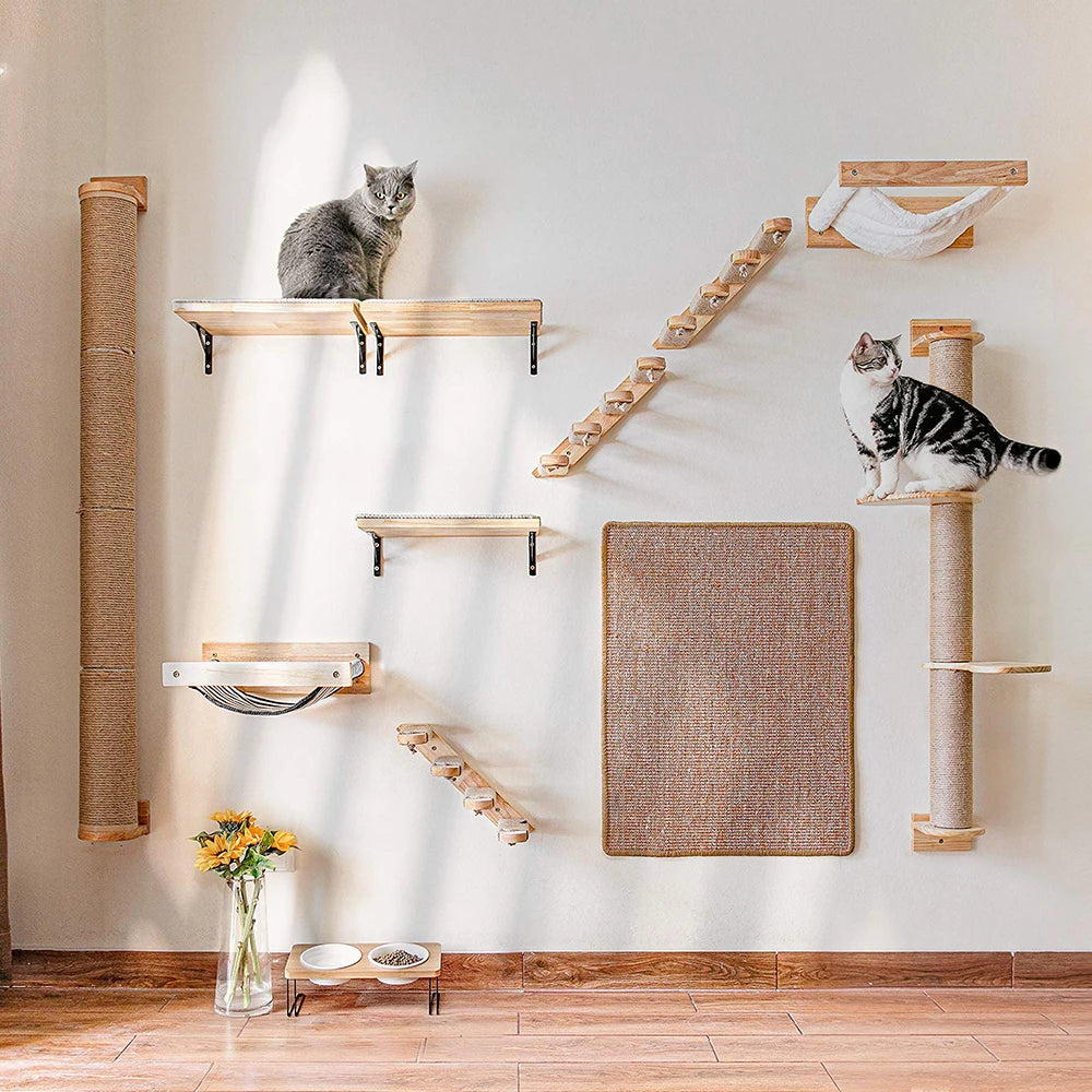 Escalier Mural 4 Marches pour Chats - Poteaux à Gratter en Sisal