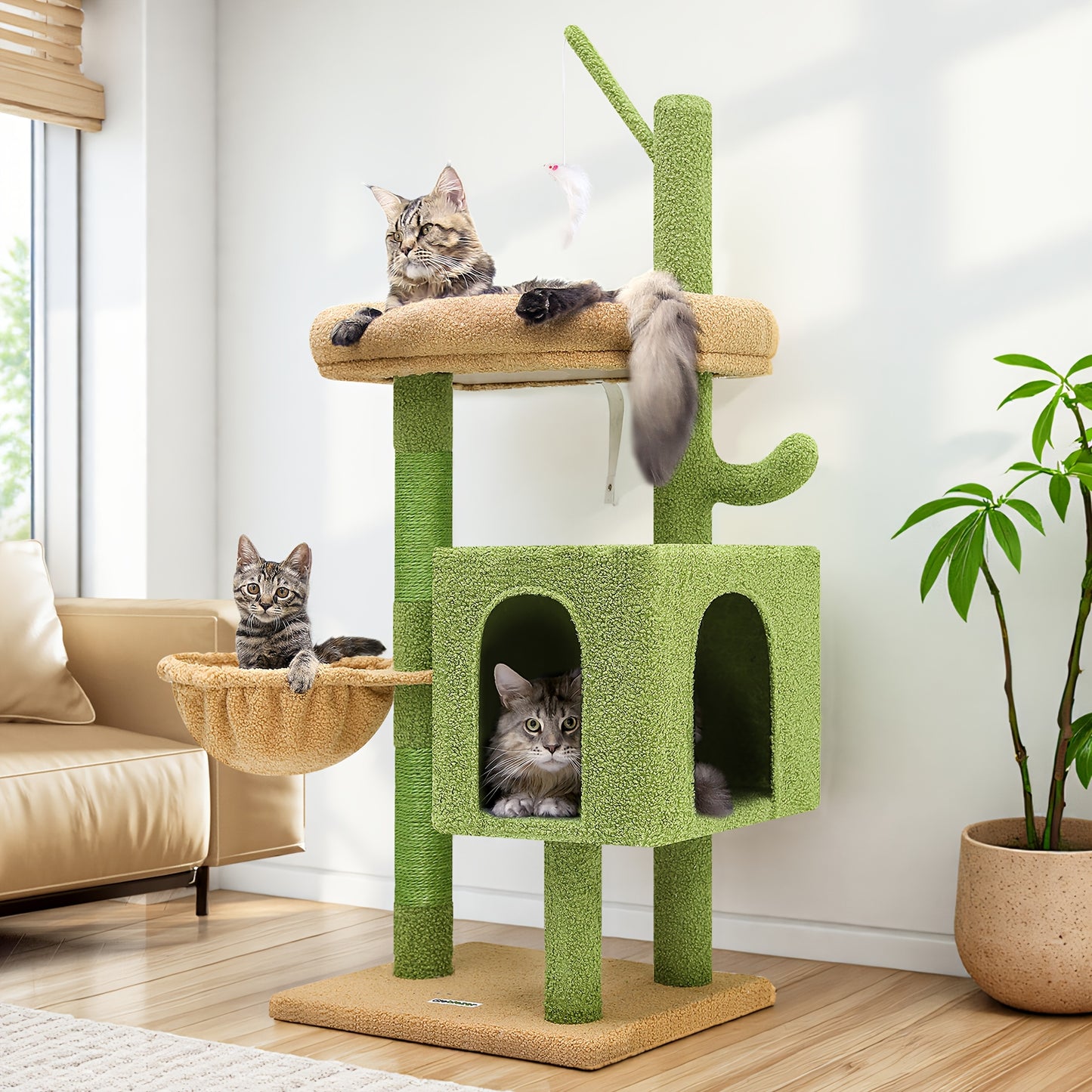 46" Sturdy Cat Tree Tower with Condo, Hammock & Scratching Posts – Ideal for Maine Coons & Large Cats