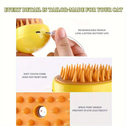 Self-Cleaning Electric Cat & Dog Grooming Comb – Steam Spray, Floating Hair Removal & Massage Brush