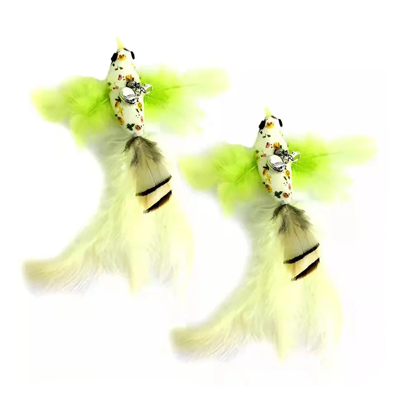 Interactive Bird Wand - Suction Cup Feather Teaser with Bell