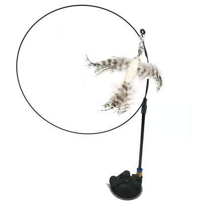 Interactive Bird Wand - Suction Cup Feather Teaser with Bell