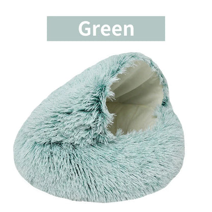 Winter Long Plush Pet Cat Bed Round Cat Cushion House  Warm Cat Basket Cat Sleep Bag Cat Nest Kennel 2 In 1 For Small Dog Cat