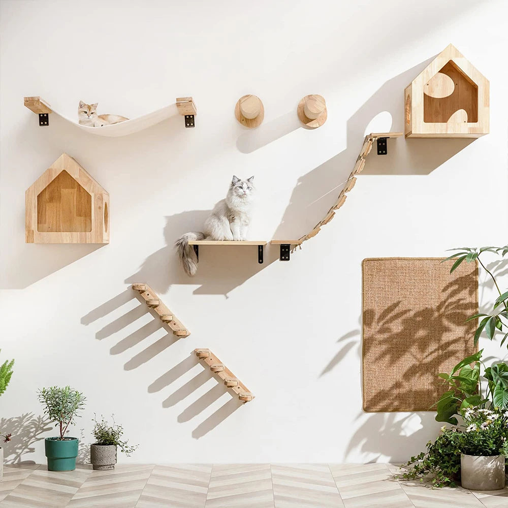 4-Step Wall-Mounted Cat Climbing Stairway - Sisal Scratch Posts