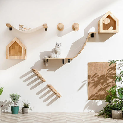 4-Step Wall-Mounted Cat Climbing Stairway - Sisal Scratch Posts