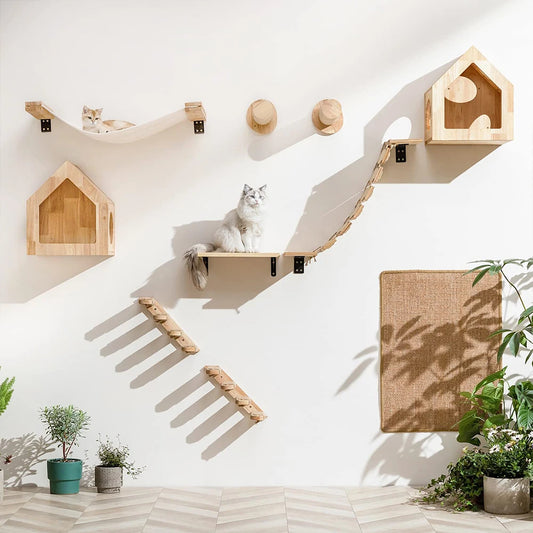 4-Step Wall-Mounted Cat Climbing Stairway - Sisal Scratch Posts
