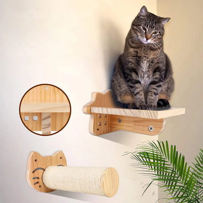 4-Step Wall-Mounted Cat Climbing Stairway - Sisal Scratch Posts