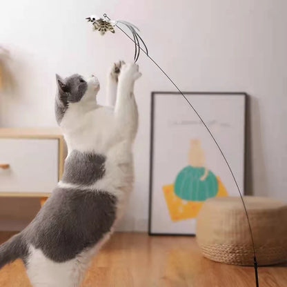 Interactive Bird Wand - Suction Cup Feather Teaser with Bell