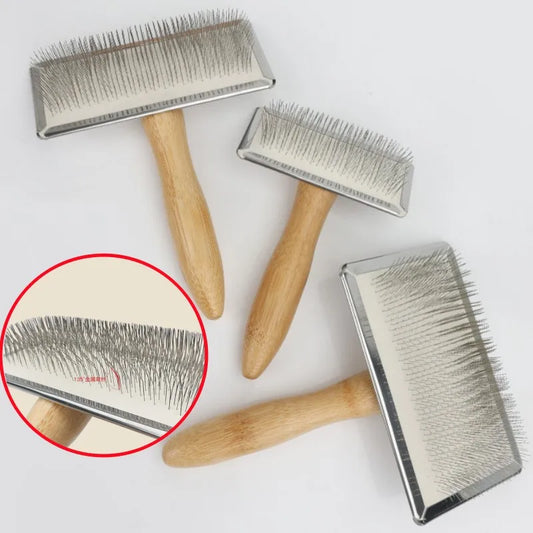 Premium Wooden Pet Grooming Comb - Stainless Steel & Natural Wood Design