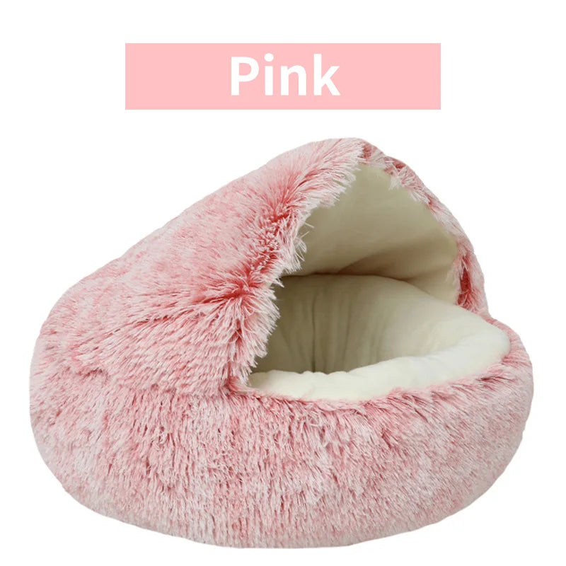 Winter Long Plush Pet Cat Bed Round Cat Cushion House  Warm Cat Basket Cat Sleep Bag Cat Nest Kennel 2 In 1 For Small Dog Cat
