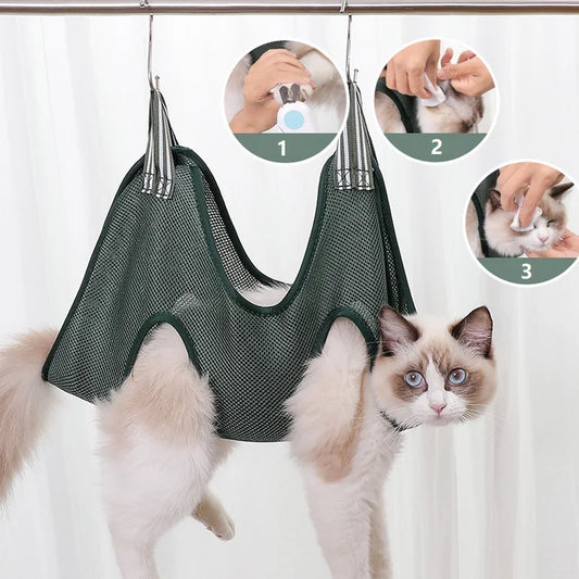 Cat Grooming Hammock - Anti-Scratch Restraint System for Safe Nail Trimming