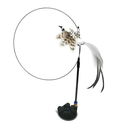 Interactive Bird Wand - Suction Cup Feather Teaser with Bell
