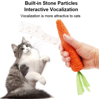 Interactive Squeaky Carrot Cat Toy - Sisal-Wrapped Dental Chew with Sound