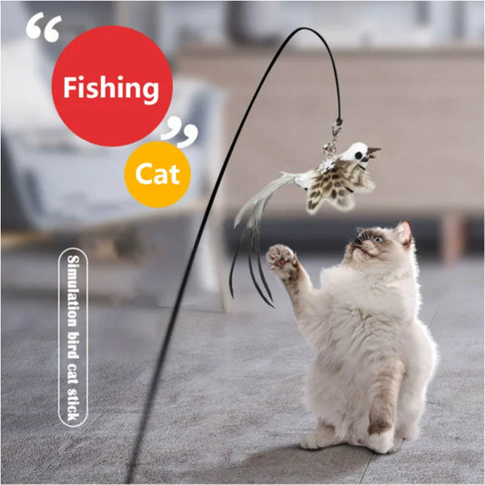 Interactive Bird Wand - Suction Cup Feather Teaser with Bell