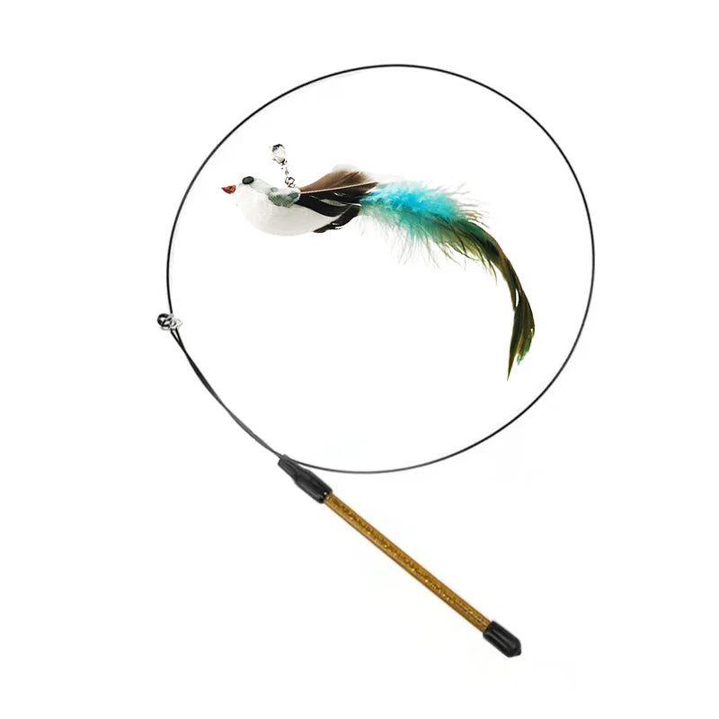 Interactive Bird Wand - Suction Cup Feather Teaser with Bell