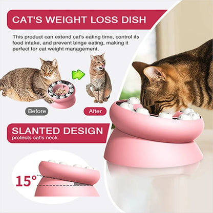 Interactive Slanted Cat Slow Feeder Bowl - Healthy Digestion Design