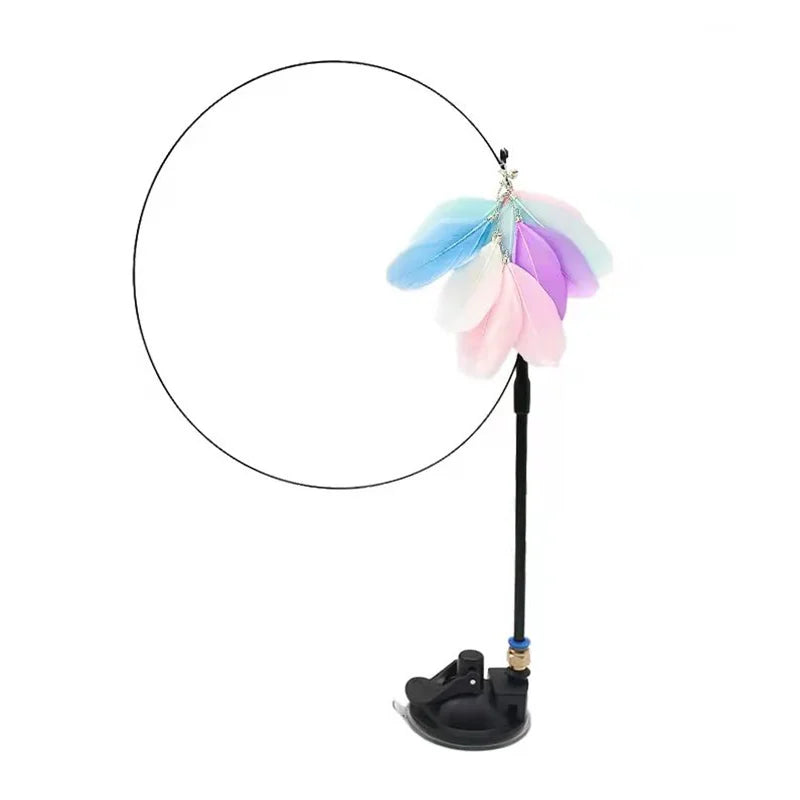 Interactive Bird Wand - Suction Cup Feather Teaser with Bell