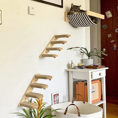 4-Step Wall-Mounted Cat Climbing Stairway - Sisal Scratch Posts