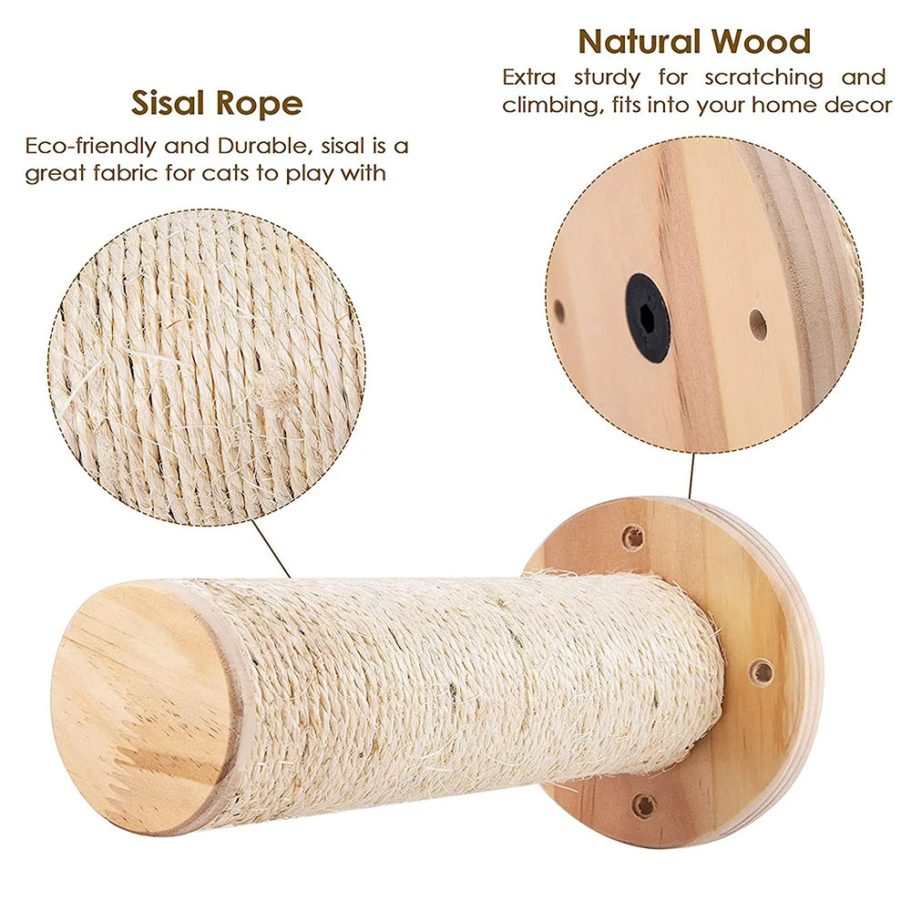 Wall-Mounted Cat Tree Platform - Wooden Climbing & Scratching System