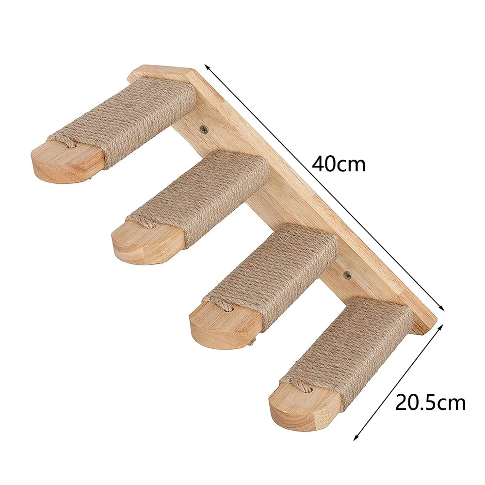 4-Step Wall-Mounted Cat Climbing Stairway - Sisal Scratch Posts