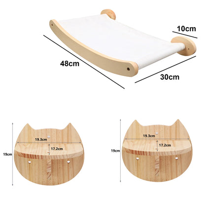 Wall-Mounted Cat Tree Platform - Wooden Climbing & Scratching System