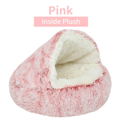 Winter Long Plush Pet Cat Bed Round Cat Cushion House  Warm Cat Basket Cat Sleep Bag Cat Nest Kennel 2 In 1 For Small Dog Cat