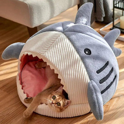 Cozy Shark Pet Cave Bed - Plush Winter Sleeping Pod