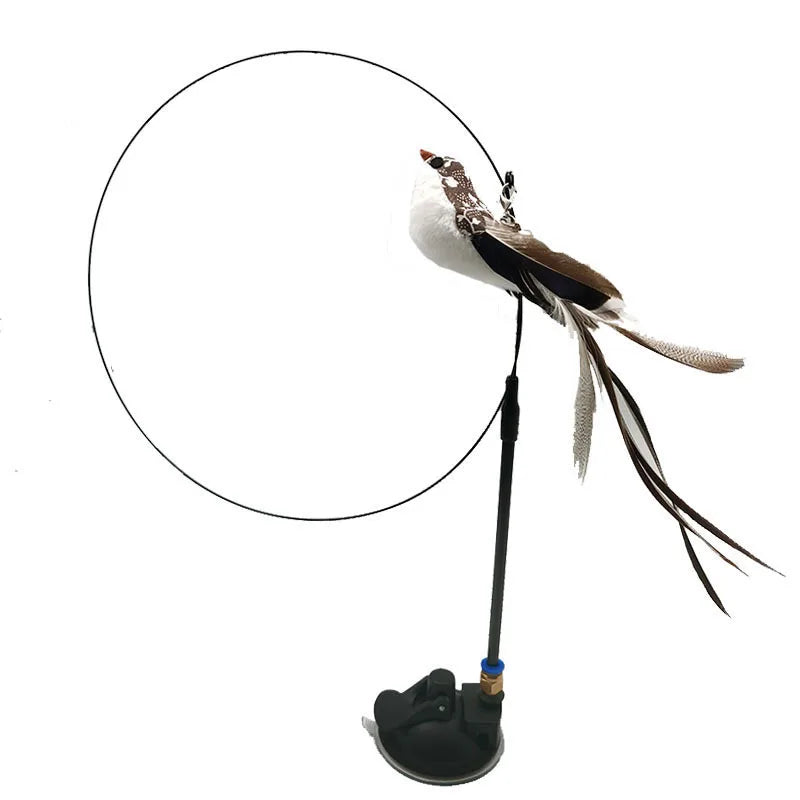 Interactive Bird Wand - Suction Cup Feather Teaser with Bell