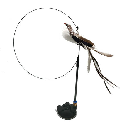 Interactive Bird Wand - Suction Cup Feather Teaser with Bell