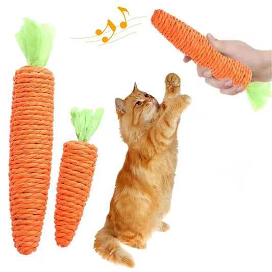Interactive Squeaky Carrot Cat Toy - Sisal-Wrapped Dental Chew with Sound