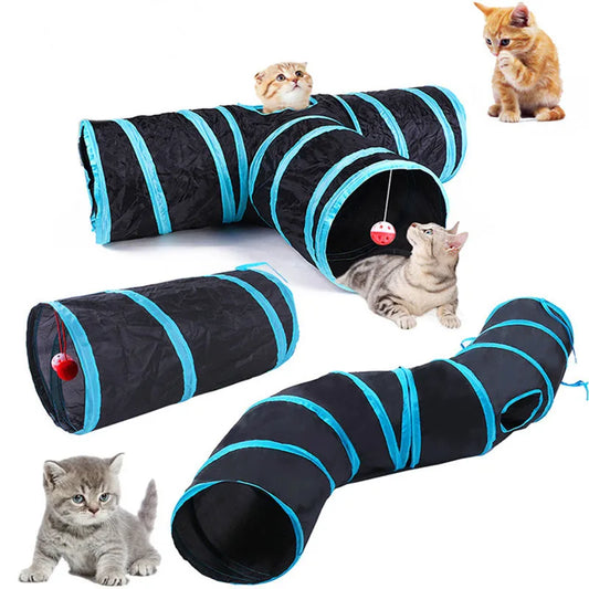 Interactive Crinkle Cat Tunnel - Foldable 'S' Design with Play-Peek Windows