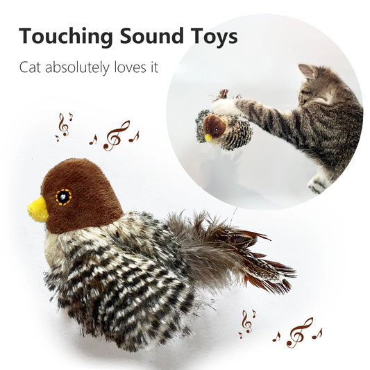 Chirping Bird Interactive Cat Toy - Electronic Plush Toy with Realistic Sounds & Feathers