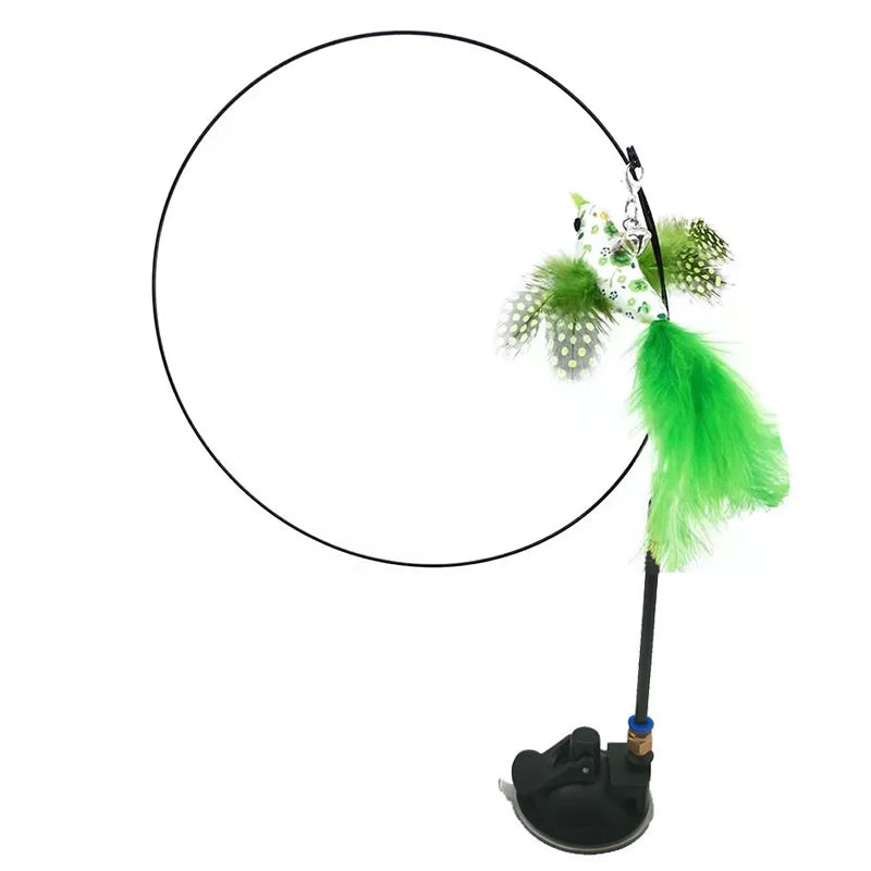 Interactive Bird Wand - Suction Cup Feather Teaser with Bell