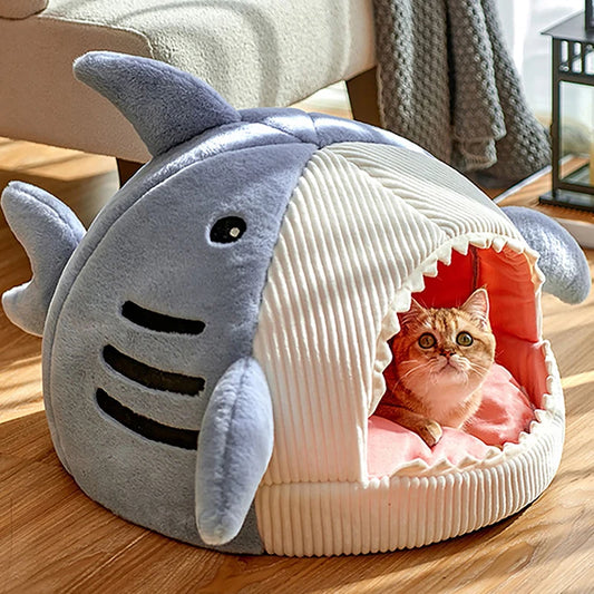 Cozy Shark Pet Cave Bed - Plush Winter Sleeping Pod