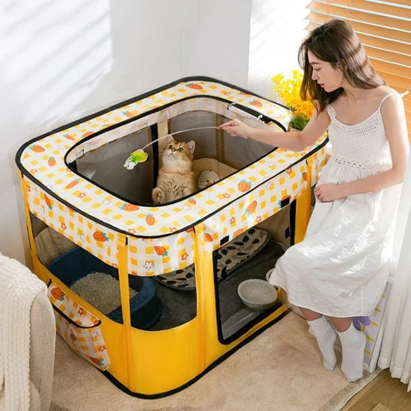 Deluxe Foldable Pet Playpen - Mesh Roof Delivery & Play Space