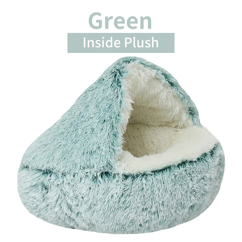 Winter Long Plush Pet Cat Bed Round Cat Cushion House  Warm Cat Basket Cat Sleep Bag Cat Nest Kennel 2 In 1 For Small Dog Cat