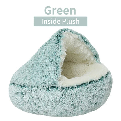 Winter Long Plush Pet Cat Bed Round Cat Cushion House  Warm Cat Basket Cat Sleep Bag Cat Nest Kennel 2 In 1 For Small Dog Cat